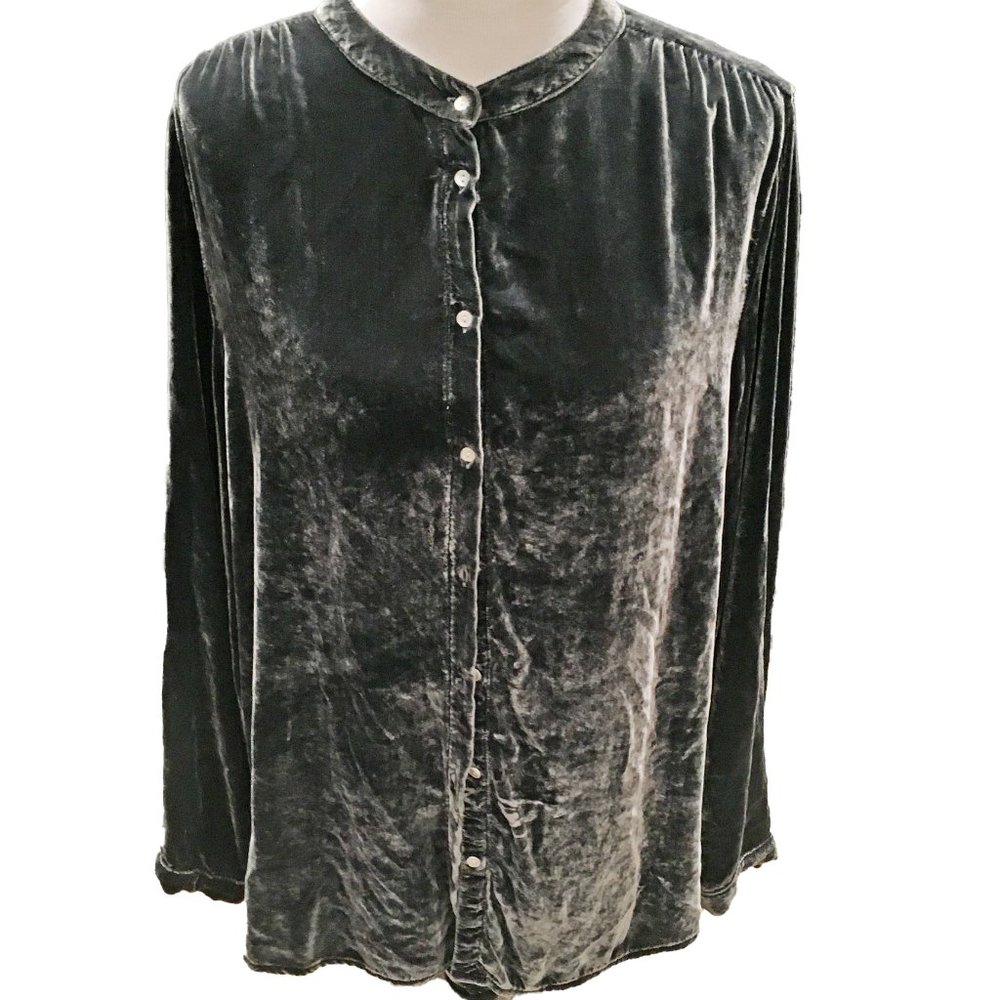carbon2colbalt Gray Silk Button Down Blouse